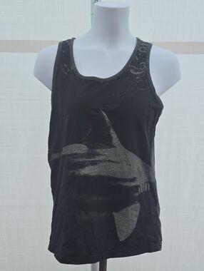 American Eagle Outfitters Black Tank Top with Silver Shark Graphic